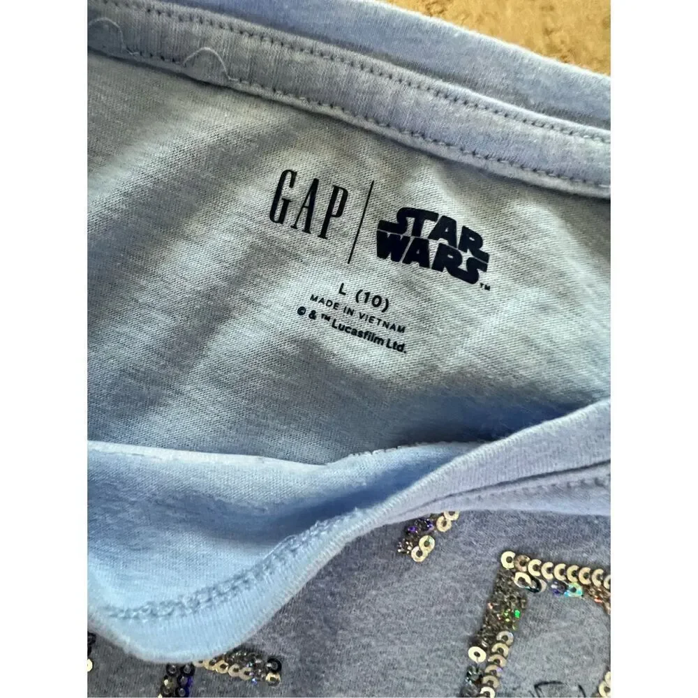 Gap x Star Wars Blue Sequin We’re Doing This My Way Graphic T Shirt Girls L RARE